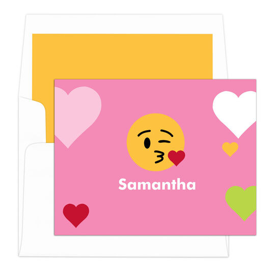 Pink Kisses Emoji Dots Folded Note Cards